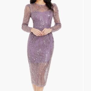 Dress the Population Purple Sequin Long Sleeve Dress